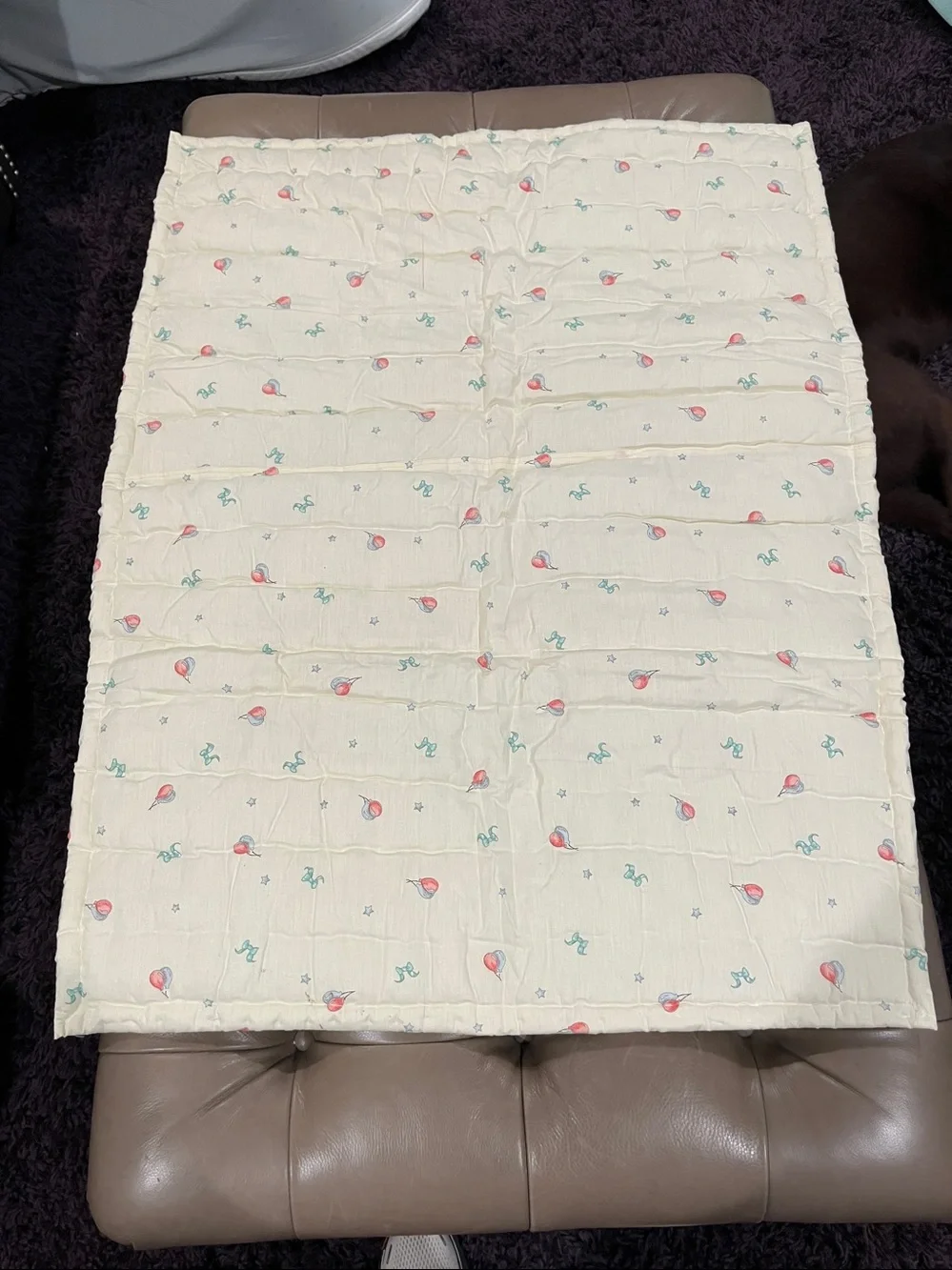 once upon a Time Teddy Bear Story Quilted Baby Blanket - Cream, Blue, Red